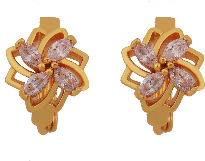 Clip-On Earring Golden Gold Plated Brass CZ Studded Hoop Bali Earrrings For  Girl Women., Size: Small at Rs 125/pair in Jaipur