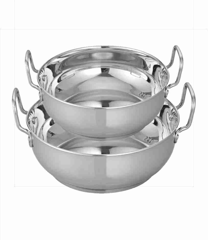 Heavy Gauge Stainless Steel Hammered Finish Kadhai, 2.4L and 24cm Diameter