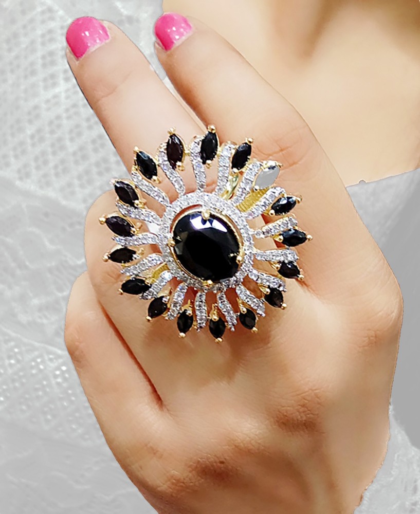 Darshini Designs Black Stone Party Wear Adjustable ring for women