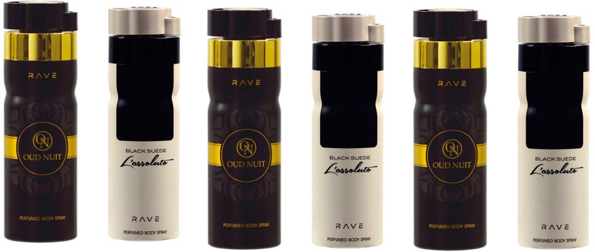 RAVE 3 Oud Nuit and 3 Black Suede L Assoluto Perfume Body Spray