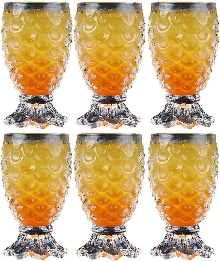 baluda Pack of 6 Glass Pineapple Shaped Juice Glasses, Drinking Glass Set,  Crystal Clear, Fancy Glass with Handle for Drinking Water, Juice, Cold  Drink, Whiskey, Wine, Liquor Price in India - Buy