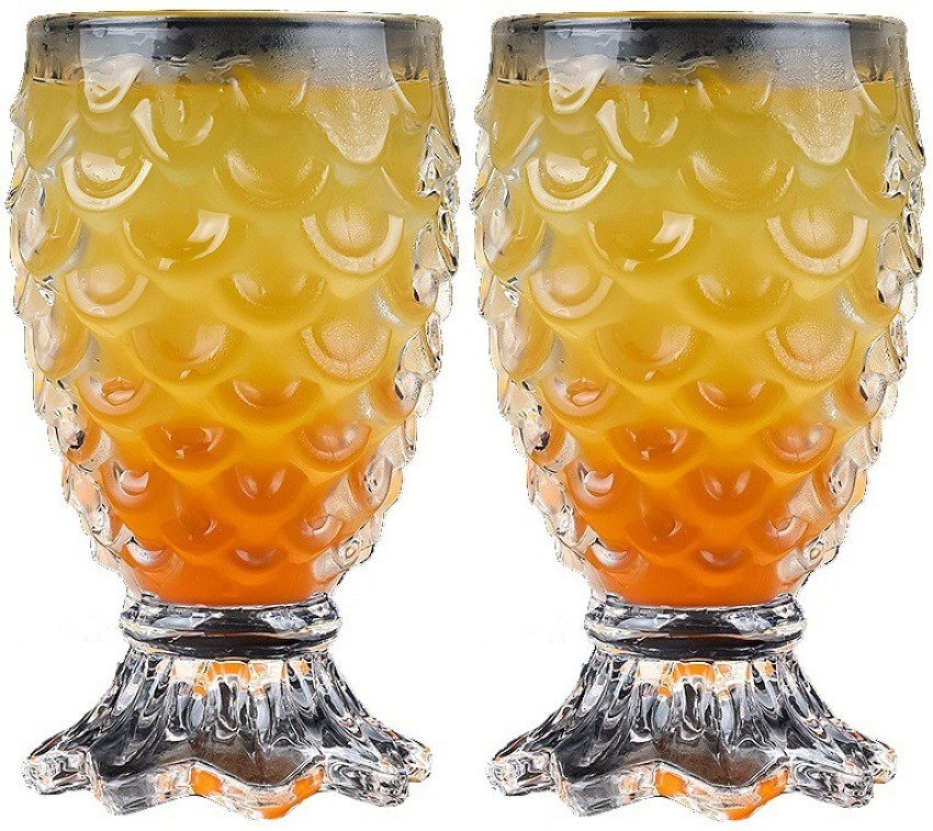 baluda Pack of 6 Glass Pineapple Shaped Juice Glasses, Drinking Glass Set,  Crystal Clear, Fancy Glass with Handle for Drinking Water, Juice, Cold  Drink, Whiskey, Wine, Liquor Price in India - Buy