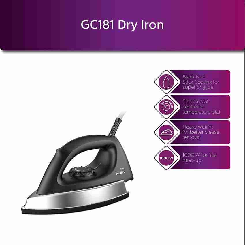 Philips GC181 Heavy Weight 1000-Watt Dry Iron (Black)