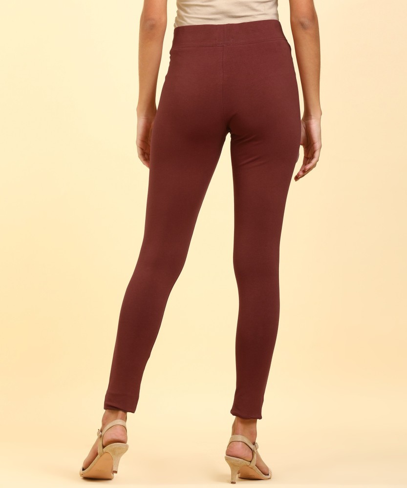 Buy Maroon Cotton Blend Ankle Length Legging for Women Online at Fabindia