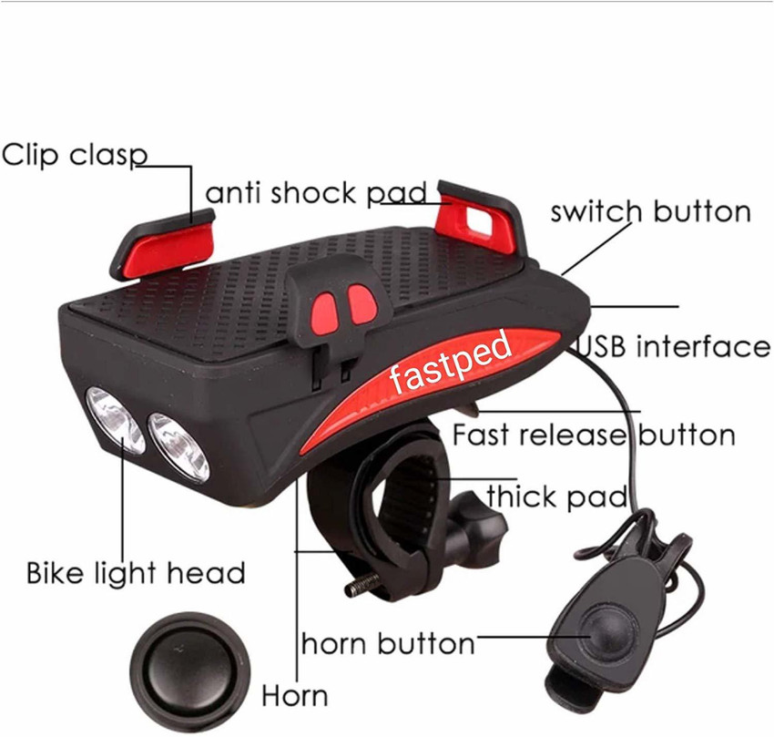 FASTPED Bicycle USB Rechargeable Led Bicycle Light with Horn and Mobile Holder Bicycle Phone Holder Price in India Buy FASTPED Bicycle USB Rechargeable Led Bicycle Light with Horn and Mobile Holder