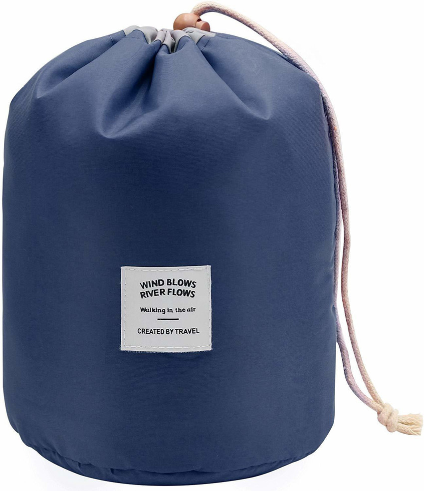 Everbuy Blue Round Pouch Bucket Barrel Shaped Cosmetic Bag Big Size Nylon Matty Set of 1 Pcs Big Size Makeup Bag Travel Case Pouch Waterproof Cosmetic Makeup Bag blue Price in