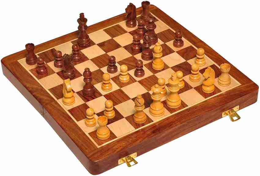 AMEROUS 12 x 12 Magnetic Wooden Chess Set for Kids and 6 up Age, 2 Bonus  Extra Queens, Folding Board with Storage Slots, Handmade Chess Pieces