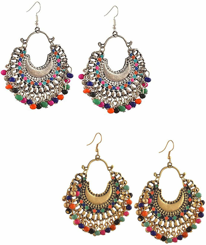 Flipkart Buy Fashion Factory Beautiful Multi Color Silver Gold Oxidized Afghani Earrings for Women and Girls Beads Alloy Drops Danglers Online at Best Prices in India