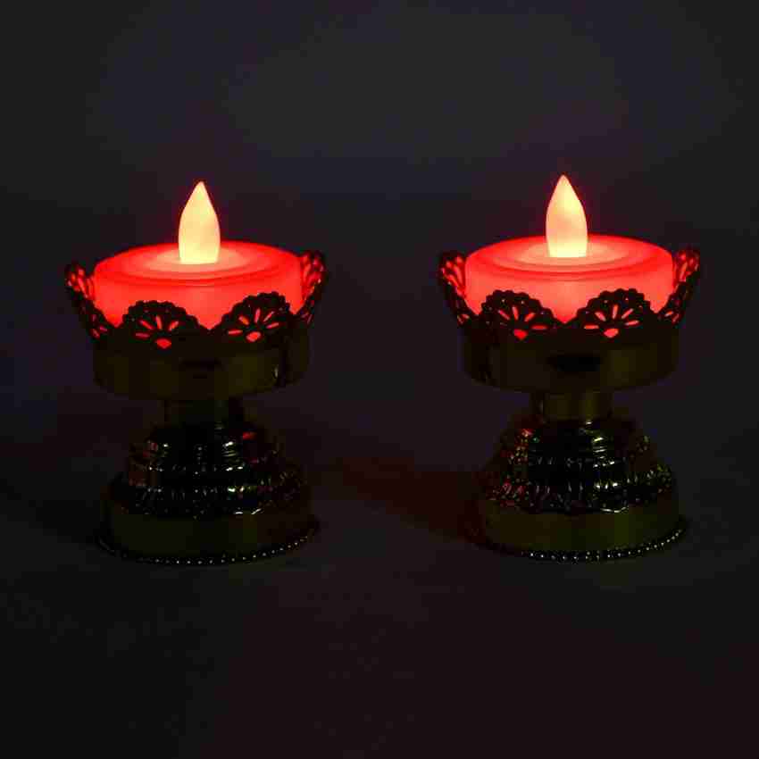 HomeFast Battery Operated Red Gold LED Bulb Lights Diya Deep Deepak for Pooja Puja Mandir Diwali Festival Decoration Pack of 2 Night Lamp Price in India Buy