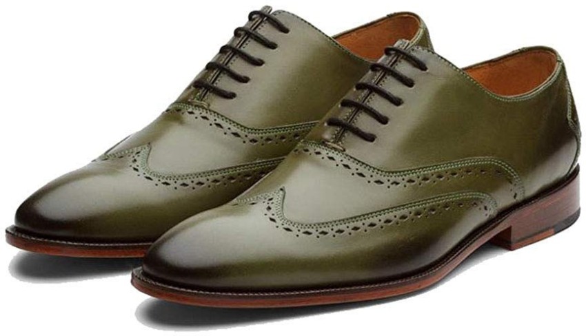 THE ROYALEPEACOCK Olive Green Leather Formal Brogue Oxford Shoes for Men Lace Up For Men Buy THE ROYALEPEACOCK Olive Green Leather Formal Brogue Oxford Shoes for Men Lace Up For Men