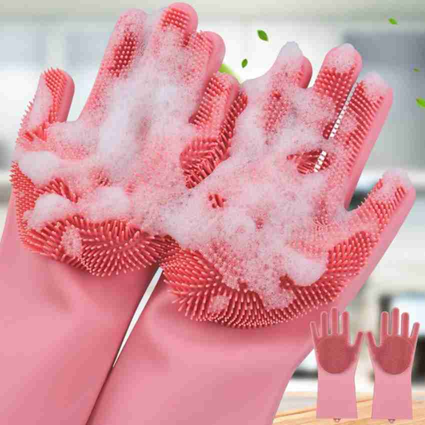 Magic Silicone Scrubber Rubber Cleaning Gloves Insulated Dishwashing  Kitchen Dish