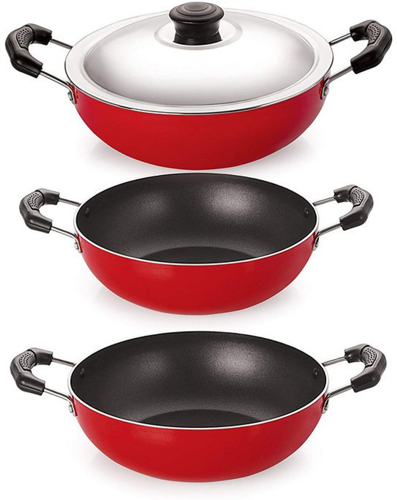 NIRLON Non Stick Cookware Sets Kadai 1.5 Litre Kadhai 2 Litre