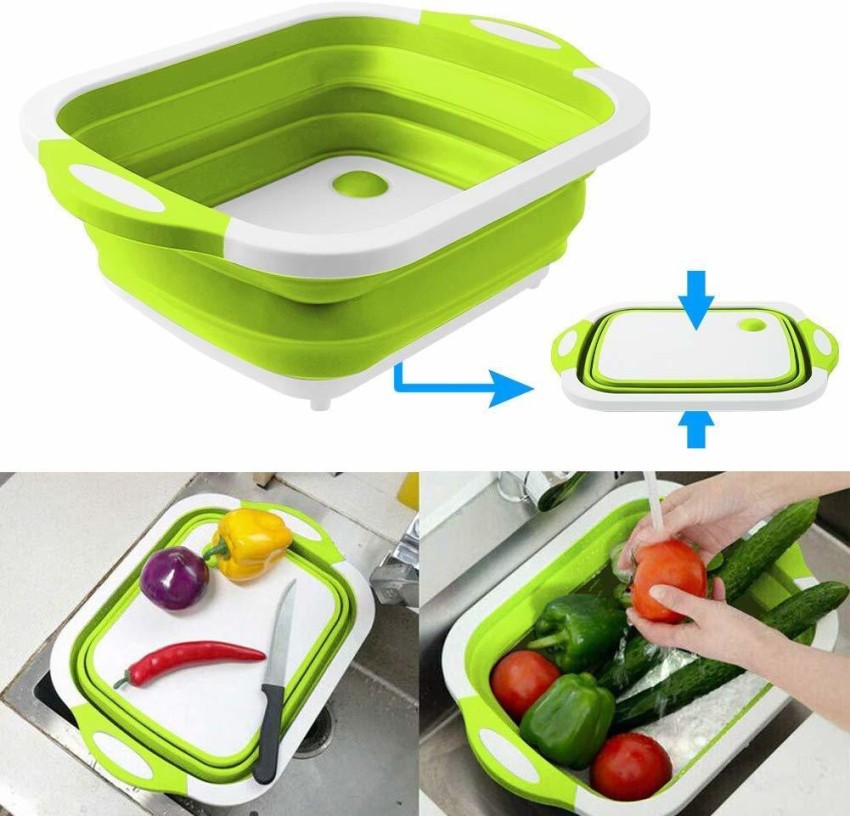 Collapsible Cutting Board with Colander, Foldable Kitchen Plastic