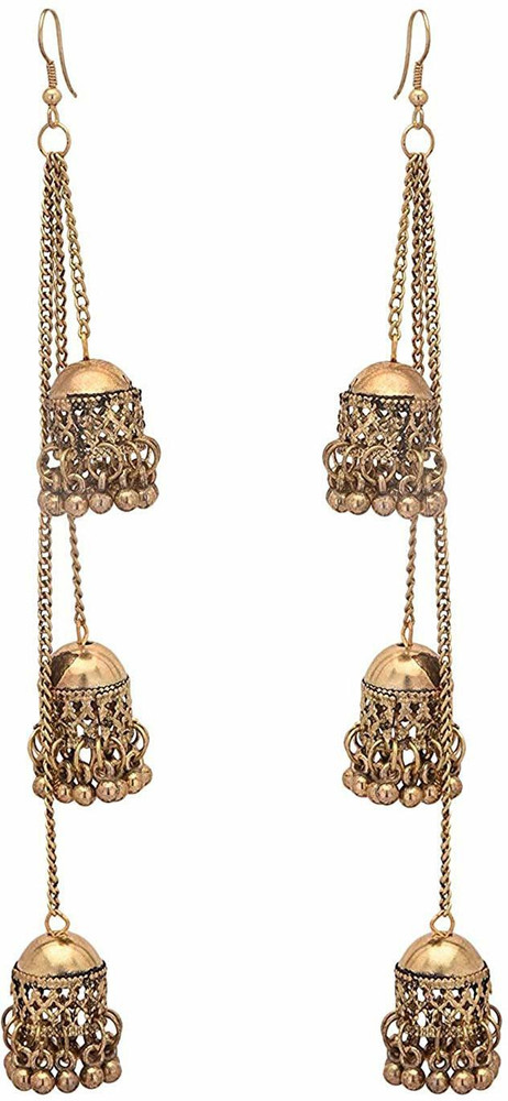 Flipkart Buy AnEk goods Antique Gold Kashmiri Style Long Layered 3 Jhumki Earrings Alloy Jhumki Earring Online at Best Prices in India
