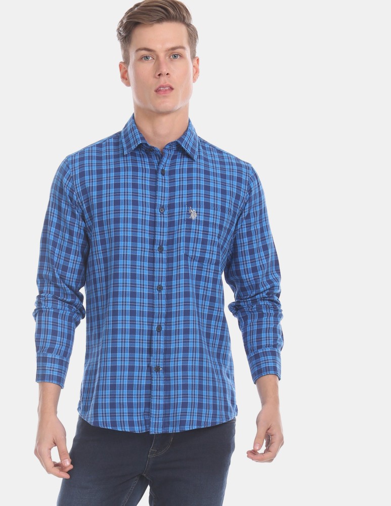 Blue shop checkered polo