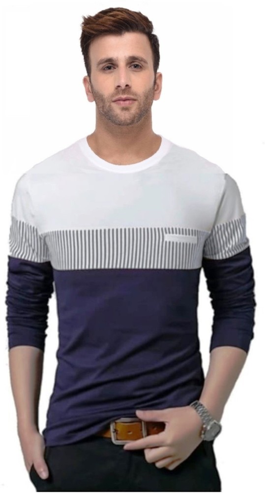 FastColors Striped Men Round Neck White, Blue T-Shirt - Buy FastColors  Striped Men Round Neck White, Blue T-Shirt Online at Best Prices in India