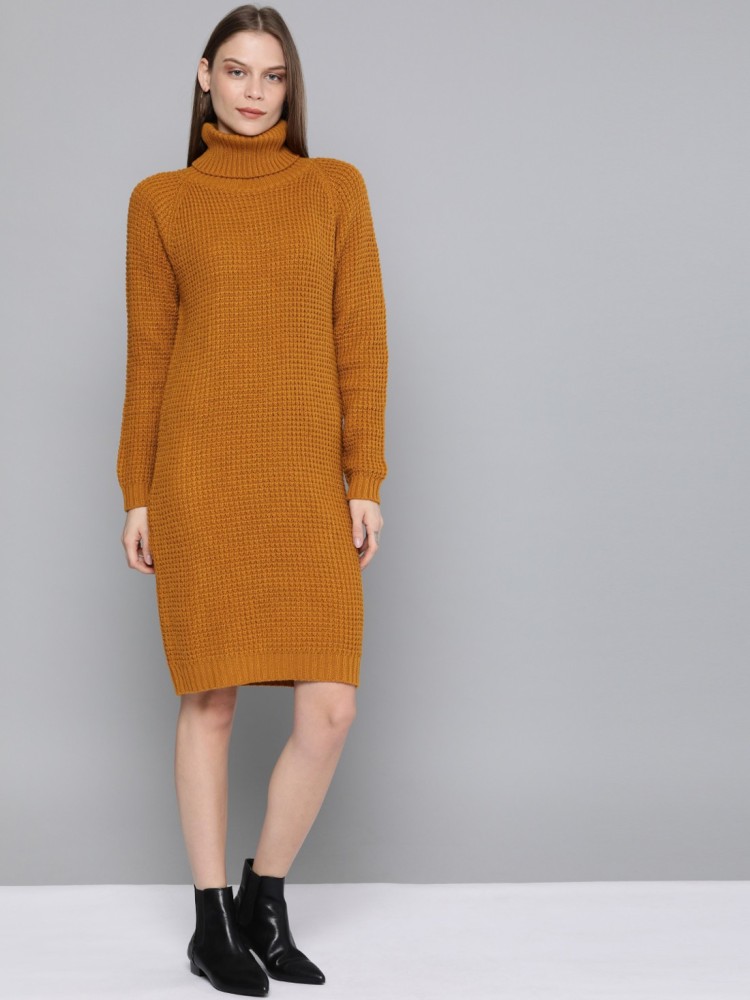 Buy WINTER GAME RULES YELLOW KNIT DRESS for Women Online in India