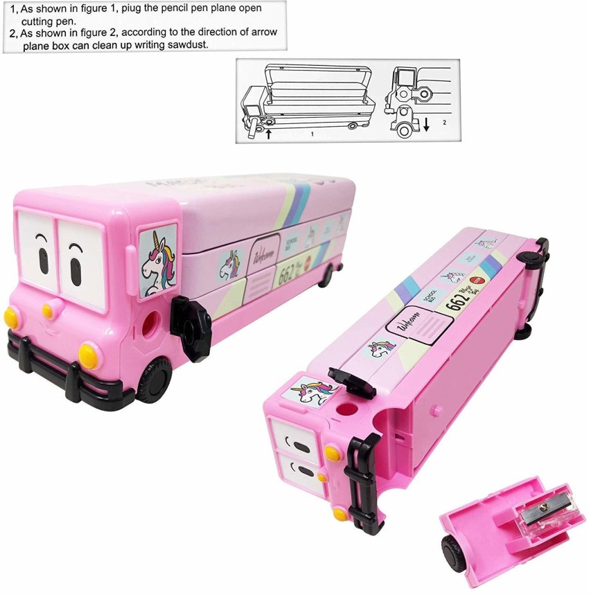 WISHKEY Bus Pencil Box For Kids With Movable Wheels, Pencil  Case for Kids Unicorn Art Metal Pencil Box - Box