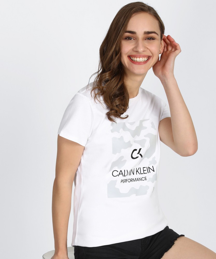 Calvin Klein Printed Women Round Neck White T-Shirt - Buy Calvin