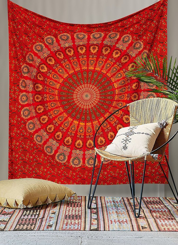 Wall Hanging Tapestry Colorful Hippie Bohemian Peacock Mandala Wall Art  Hanging for Home Bedroom Living Room Dorm Décor 50*60 Inches 