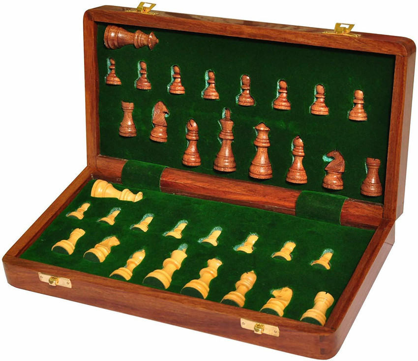 AMEROUS 12 x 12 Magnetic Wooden Chess Set for Kids and 6 up Age, 2 Bonus  Extra Queens, Folding Board with Storage Slots, Handmade Chess Pieces