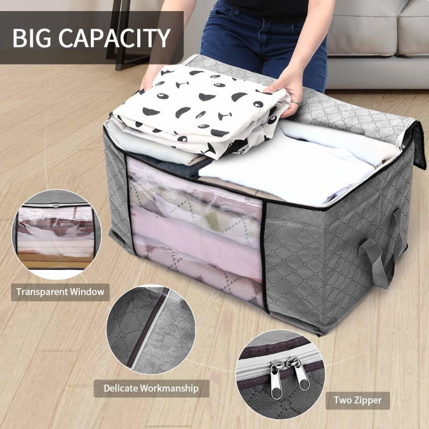 Foldable Under Bed Bags Large Quilt Storage Bag With Zipper Clothes Blanket  Quilt Closet Organizer Box