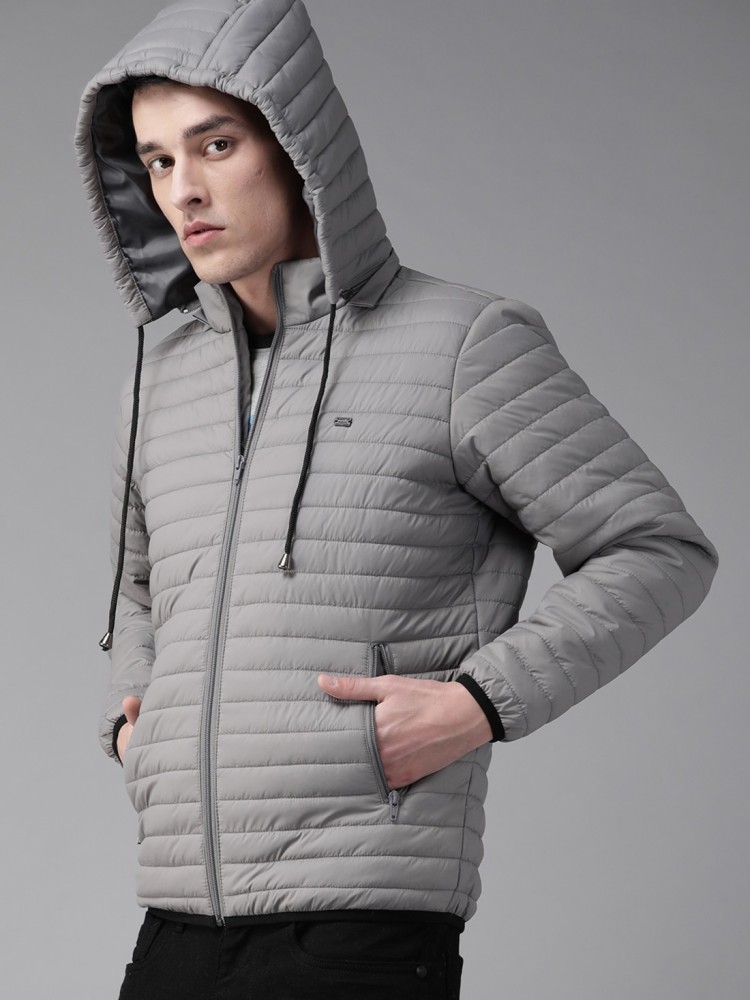 Buy Roadster Men Grey Solid Hooded Padded Jacket - Jackets for Men