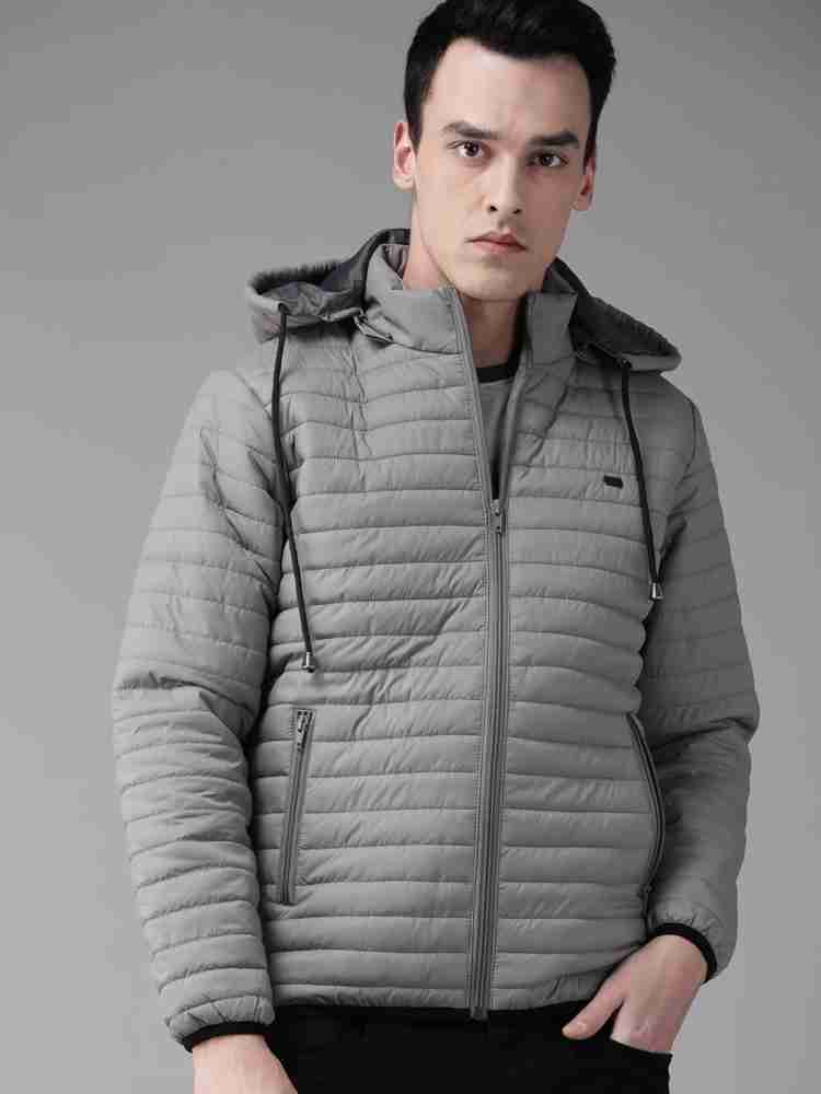 Buy Roadster Men Grey Solid Hooded Padded Jacket - Jackets for Men