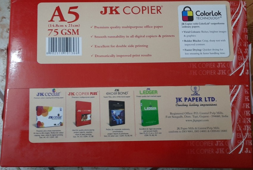 JK Copier 75 GSM Unrulled A5 75 gsm Printer Paper - Printer  Paper