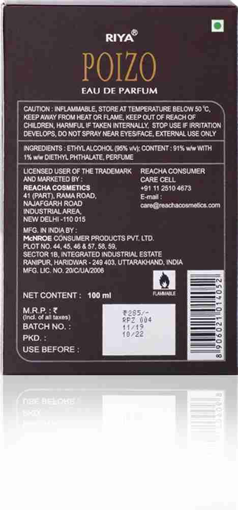 Buy RIYA Poizo Apparel Eau de Parfum 100 ml Online In India