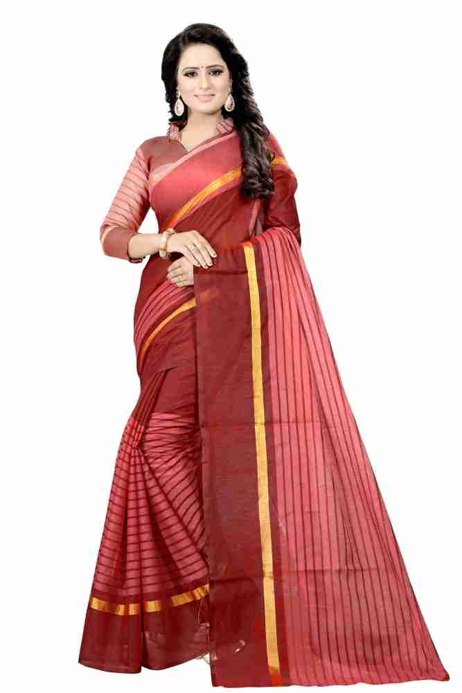 Buy Fashion Surat Self Design, Striped Guntur Silk Blend Pink Sarees Online  @ Best Price In India