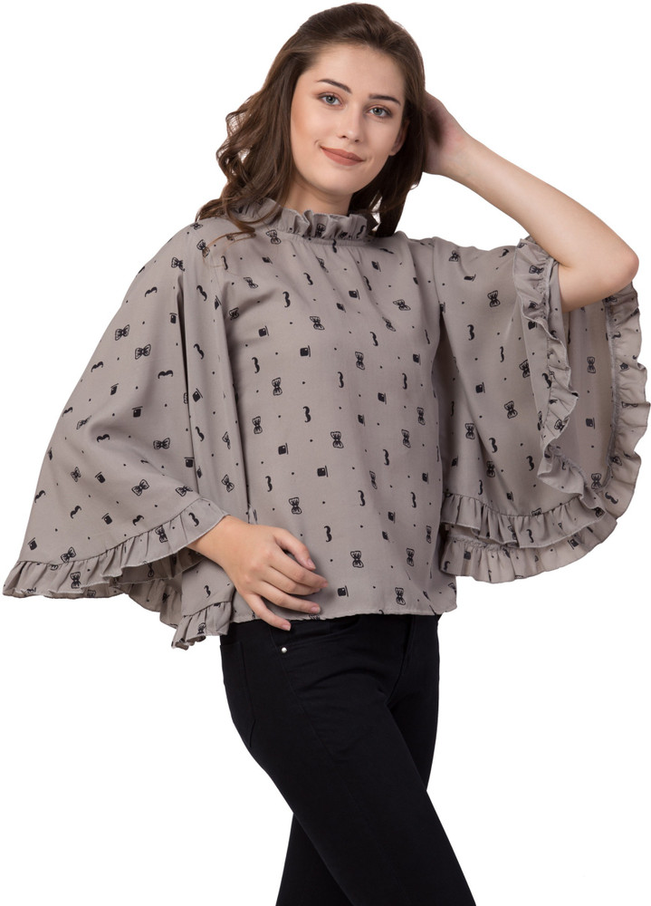 Jolliy Casual Batwing Sleeve Printed Women Grey Top Buy Jolliy