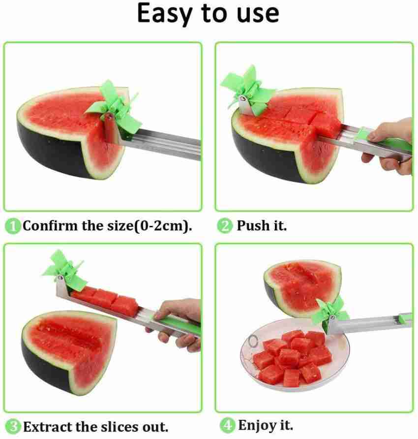 Melon Cutter Watermelon Cubes Slicer Stainless Steel Cutter Knife Corer Fruit Vegetable Tools Kitchen Gadgets, Size: 2, Green