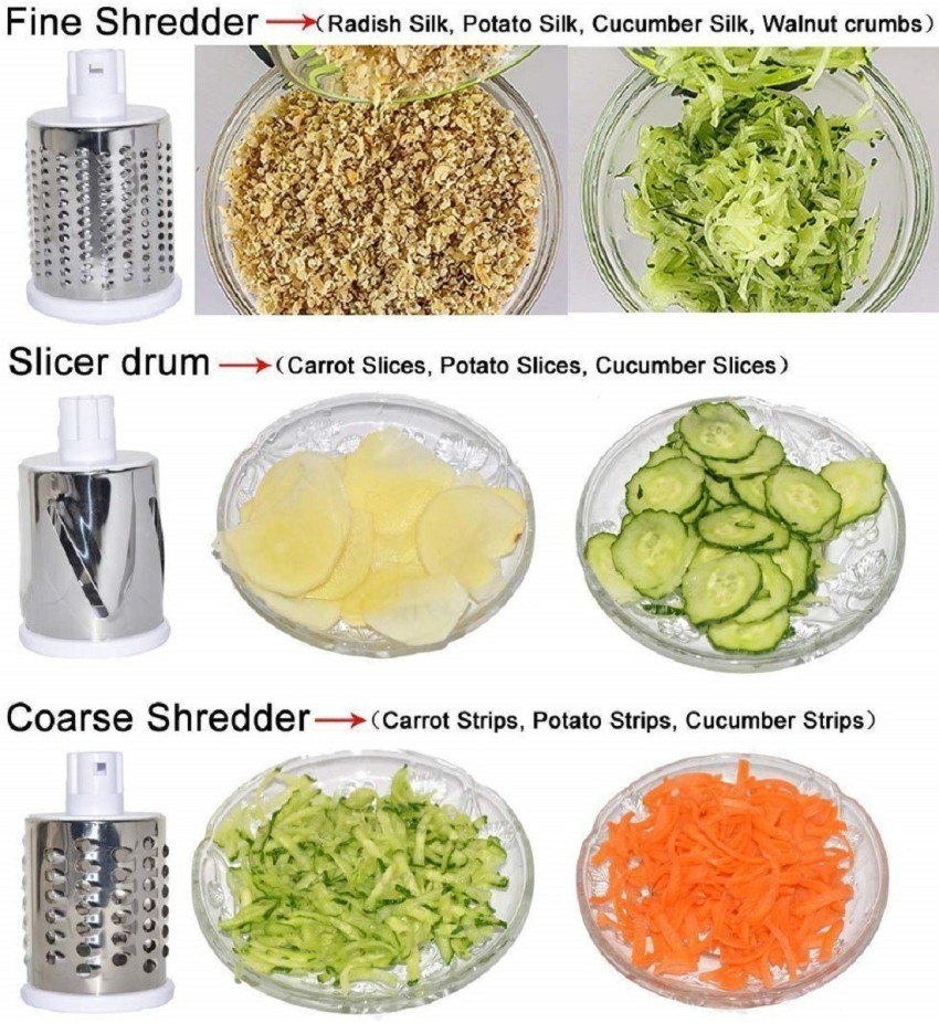 4 In 1 Multi-Functional Drum Rotary Vegetable Cutter, Shredder, Grater &  Slicer - Slicer Dicer With High Speed Rotary Cylinder 