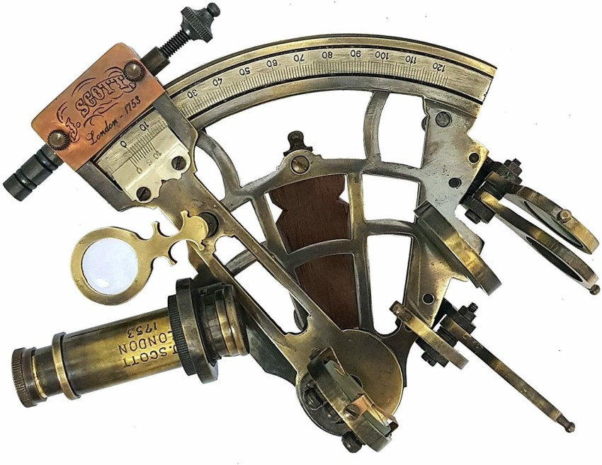 NifaGifts J. Scott London Brass Ship History Sextant with Hardwood Box  Vintage Item Spotting Scope - NifaGifts 