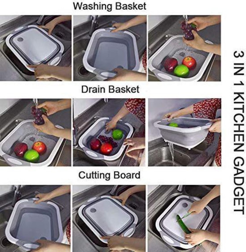 Folding Silicone Cutting Board Multifunctional Collapsible Sink Drain  Basket Washable Vegetables Strainer Kitchen Organizer