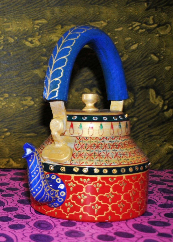 Craft Junction HandPainted Aluminium Traditional Colourfull Home Decor  Rajasthani Tea Kettle Decorative Showpiece - 21 cm