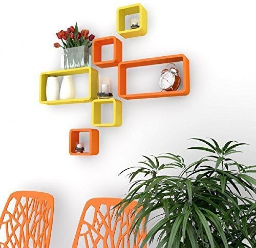 MDF Rectangular Intersecting Wall Mounted Shelf shops Set of 6 (Standard, Orange & Black)