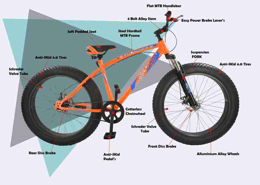 Mustang Thunder Fatboy Bike For Adults Orange 26 T Fat Tyre Cycle