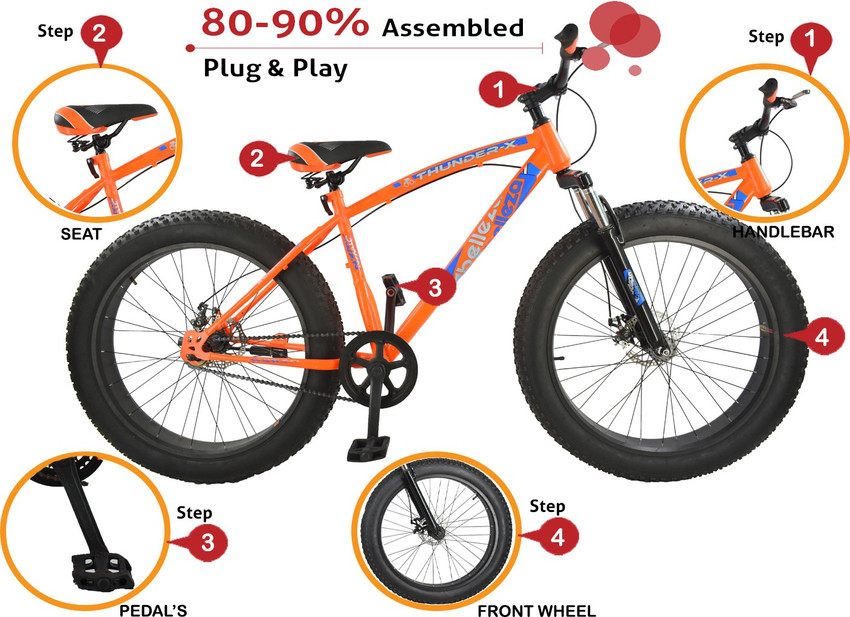 Mustang Thunder Fatboy Bike For Adults Orange 26 T Fat Tyre Cycle