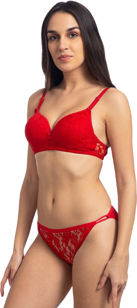 Buy Prettycat Red Lace Bra And Panty Set Embroidered Lingerie Set