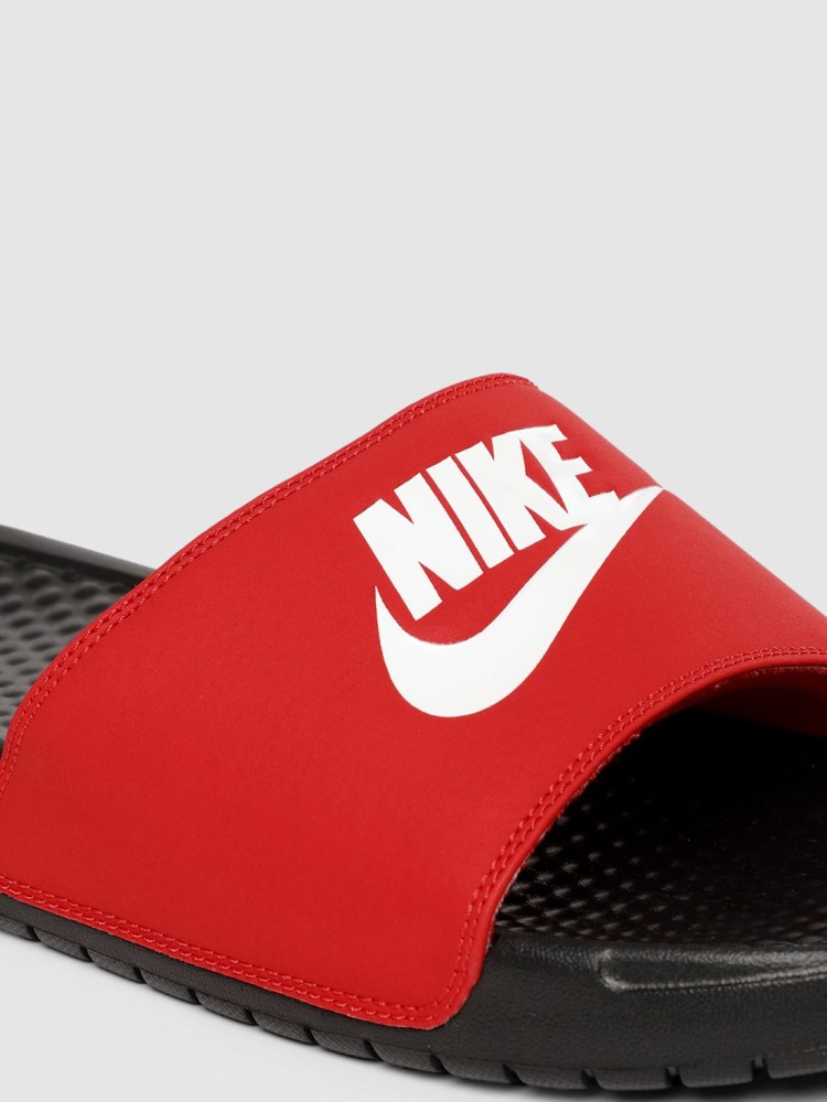 Red and gold nike slides online mens