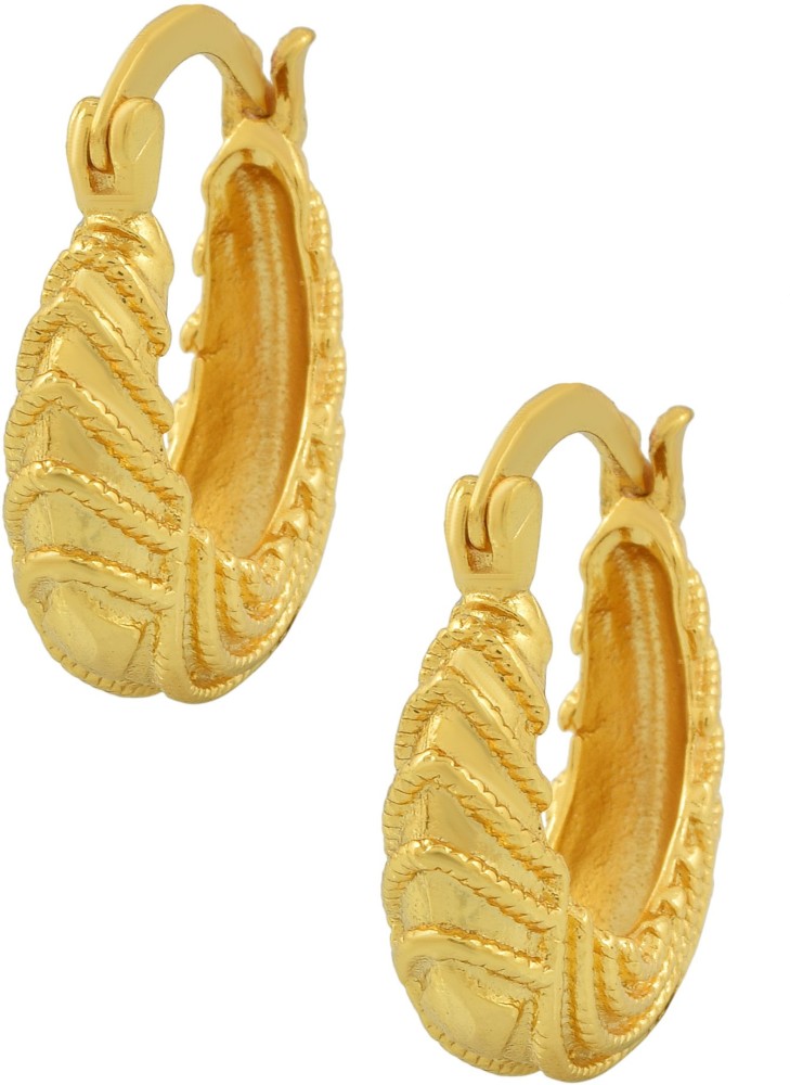 Memoir Gold plated brass, simple sober light weight daily use Carved design  Hoop bali earrings Women Fashion : : Fashion