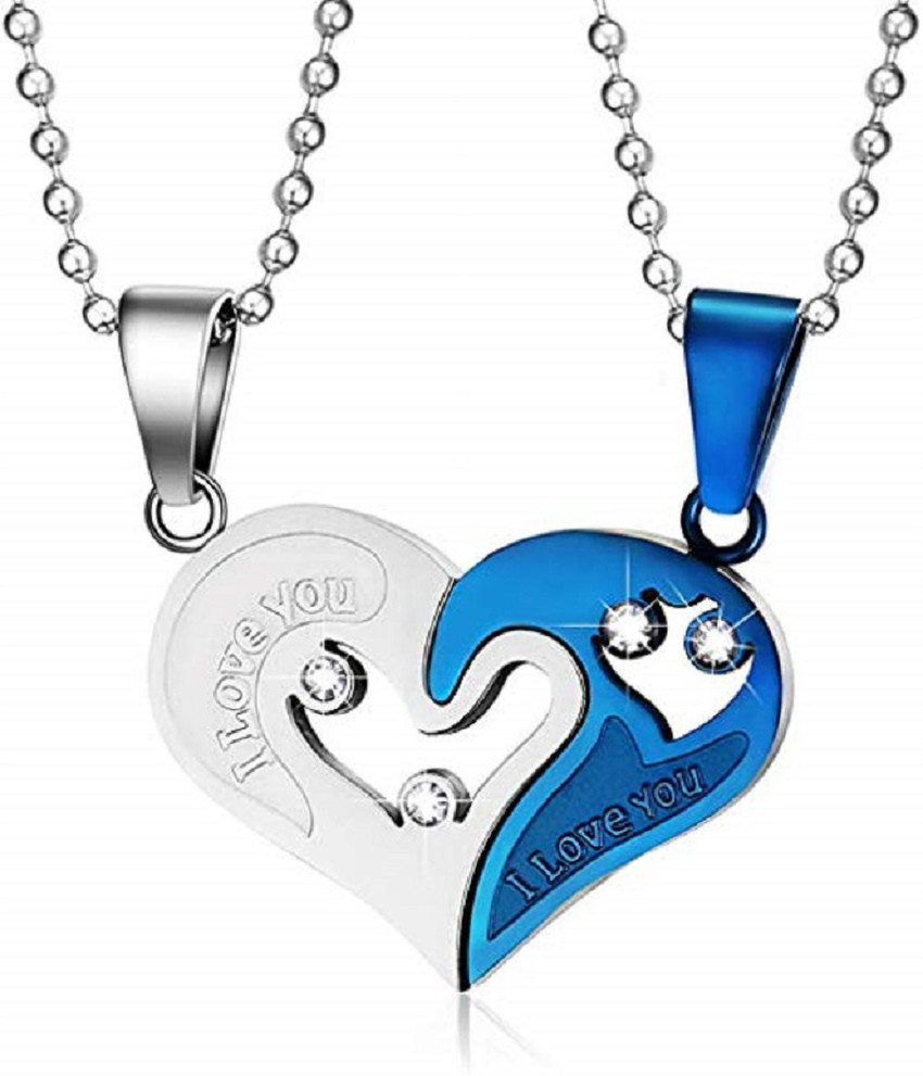 vien Stainless Steel Love Heart Cubic Zirconia CZ I Love You Puzzle Matching Couple Pendant Necklace Stainless Steel for Men Women Girls Boys for Men Women Friendship Relationship Promise Love Fashion...