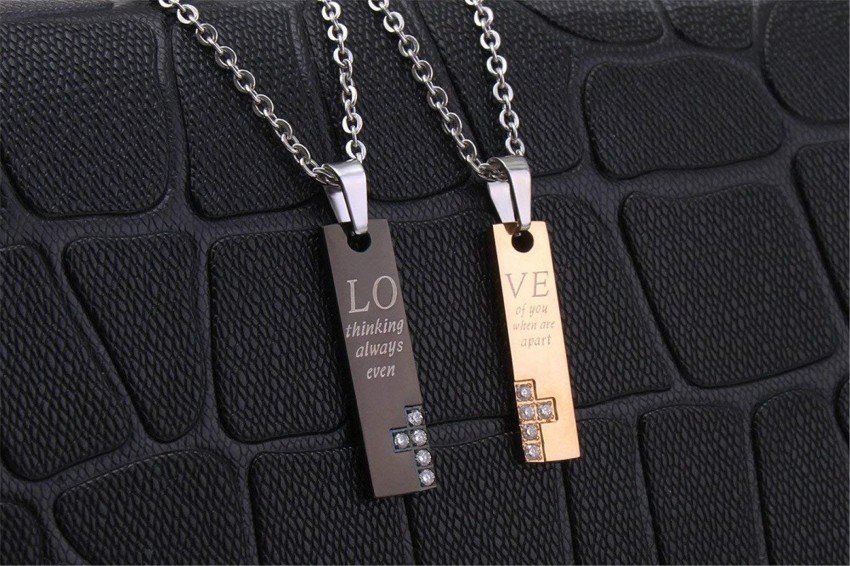 vien His Her Titanium Steel Thinking Always Even Fashion Mini Couple  Pendant Necklace Set Couples Gift for Lover Valentine (Style 2) Black /  Rose gold Silver, Copper Crystal Stainless Steel, Metal Locket