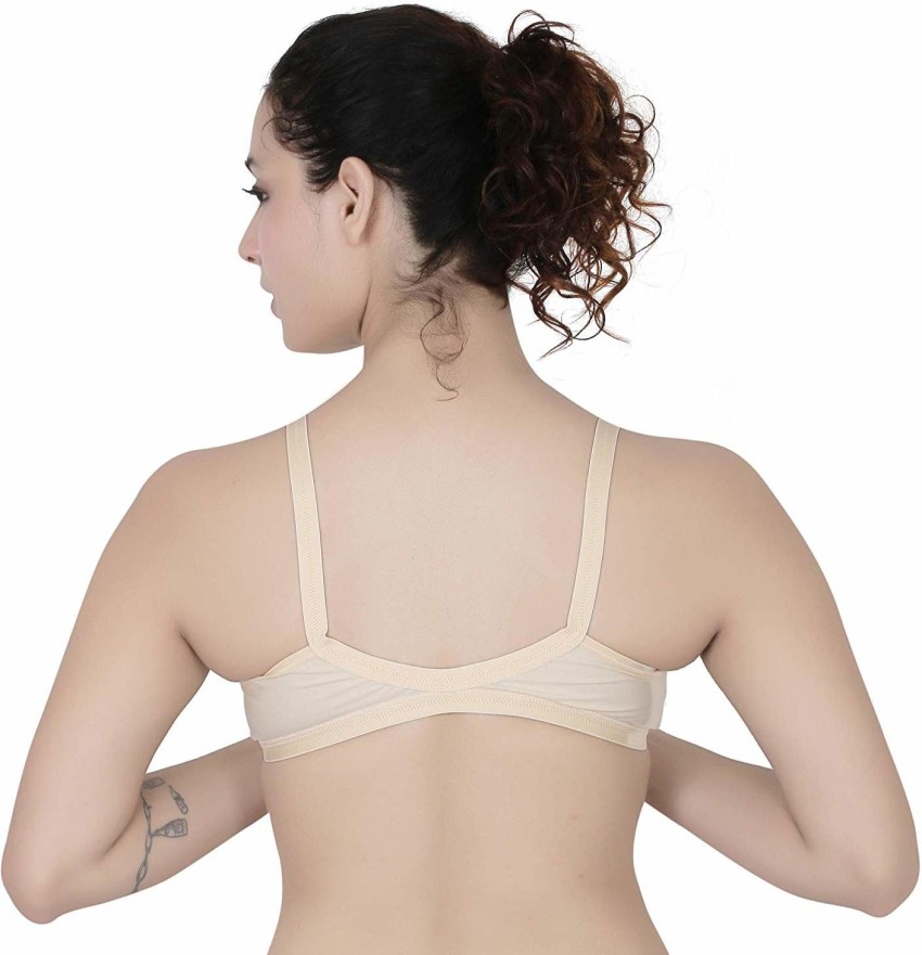 Lemixa Womens Cotton Front Open Low Neck, Low Back Non Padded Non Wired Bra  - Size 44C - Soft Cups with Thin Straps Brasier Available in Beige Color in  Combo of 2 (