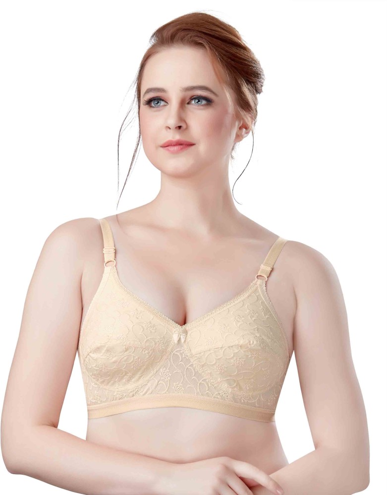 Buy Cotton lace Bra for Women's Non-Padded Non-Wired Full Coverage Bras  Beige at
