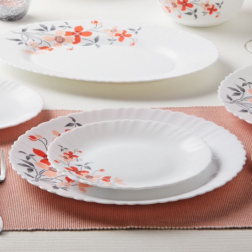 Larah by Borosil Pack of 33 Opalware Fiore Dinner Set