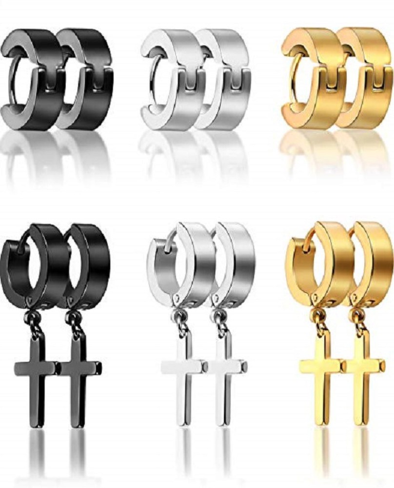 Flipkartcom  Buy vien 6 Pairs of Cross Earrings Dangle Hinged Earrings  Stainless Steel Cross Hoop Earrings and Stud Earrings for Men and Women  Wearing  combo  Metal Huggie Earring Online