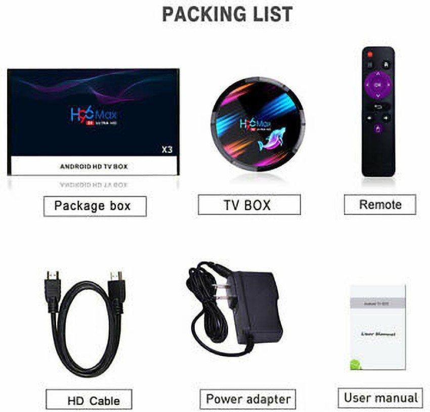 CLUB BOLLYWOOD Smart H96 Max X3 Dual WiFi HDMI 2.1 A55 Box 4GB + 64GB US